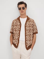Reiss Tobacco Frenchie Crochet Cuban Collar Shirt - Image 1 of 7
