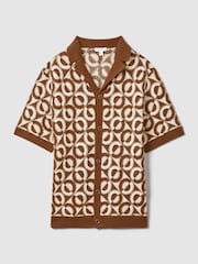 Reiss Tobacco Frenchie Crochet Cuban Collar Shirt - Image 2 of 7