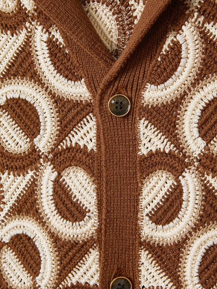 Reiss Tobacco Frenchie Crochet Cuban Collar Shirt - Image 7 of 7