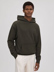 Reiss Khaki Alexander Casual Fit Cotton Hoodie - Image 1 of 5
