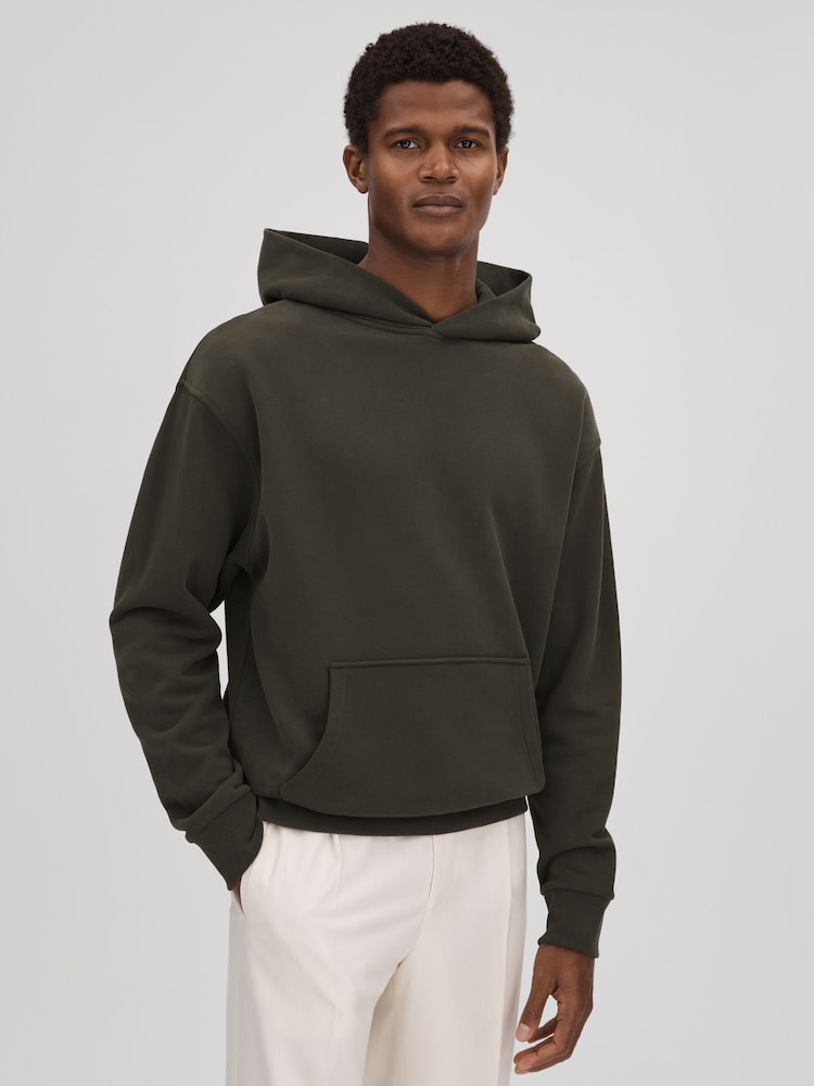 Reiss Khaki Alexander Casual Fit Cotton Hoodie - Image 1 of 5