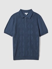 Reiss Blue Smoke Tropic Cotton Half-Zip Polo Shirt - Image 2 of 6