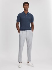 Reiss Blue Smoke Tropic Cotton Half-Zip Polo Shirt - Image 3 of 6