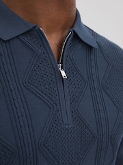 Reiss Blue Smoke Tropic Cotton Half-Zip Polo Shirt - Image 4 of 6