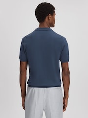 Reiss Blue Smoke Tropic Cotton Half-Zip Polo Shirt - Image 5 of 6