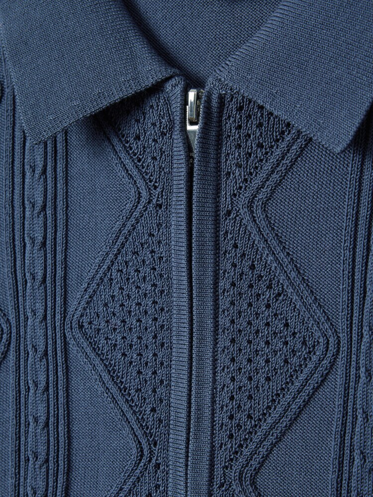 Reiss Blue Smoke Tropic Cotton Half-Zip Polo Shirt - Image 6 of 6 Reiss Blue Smoke Tropic Cotton Half-Zip Polo Shirt - Image 6 of 6
