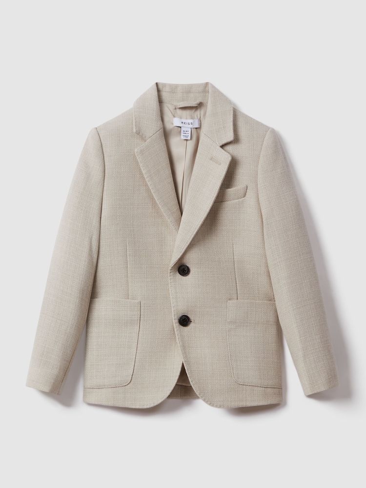 Reiss Stone Attire 9-13 yrs Textured Wool Blend Single Breasted Blazer - Image 2 of 4