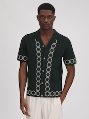 Reiss Hunting Green Decoy Knitted Cuban Collar Shirt - Image 1 of 7