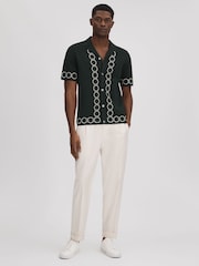 Reiss Hunting Green Decoy Knitted Cuban Collar Shirt - Image 3 of 7