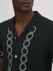 Reiss Hunting Green Decoy Knitted Cuban Collar Shirt - Image 4 of 7