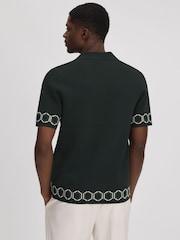 Reiss Hunting Green Decoy Knitted Cuban Collar Shirt - Image 5 of 7