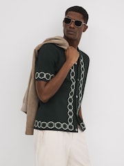 Reiss Hunting Green Decoy Knitted Cuban Collar Shirt - Image 6 of 7