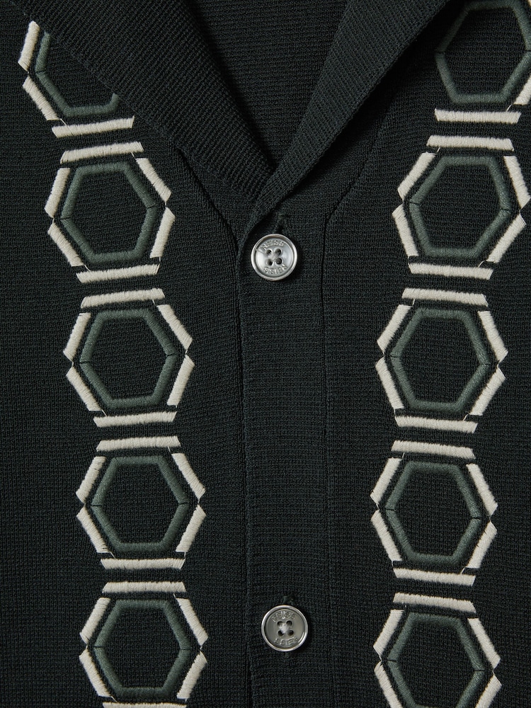 Reiss Hunting Green Decoy Knitted Cuban Collar Shirt - Image 7 of 7
