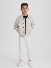 Reiss Stone Cadiz 9-13 yrs Linen Elasticated Trim Bomber Jacket - Image 1 of 6