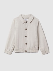 Reiss Stone Cadiz 9-13 yrs Linen Elasticated Trim Bomber Jacket - Image 2 of 6