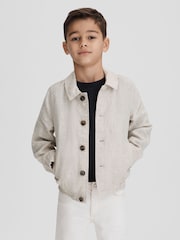 Reiss Stone Cadiz 9-13 yrs Linen Elasticated Trim Bomber Jacket - Image 3 of 6