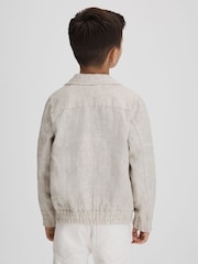 Reiss Stone Cadiz 9-13 yrs Linen Elasticated Trim Bomber Jacket - Image 5 of 6