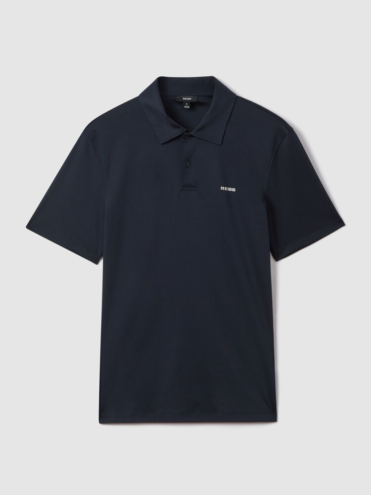 Reiss Navy Owens Slim Fit Cotton Polo Shirt - Image 2 of 6