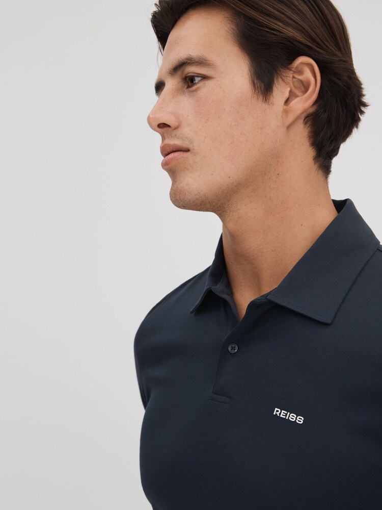 Reiss Navy Owens Slim Fit Cotton Polo Shirt - Image 4 of 6