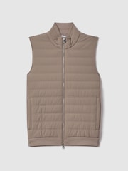 Reiss Mink Cranford Hybrid Quilt and Knit Zip-Through Gilet - Image 2 of 6