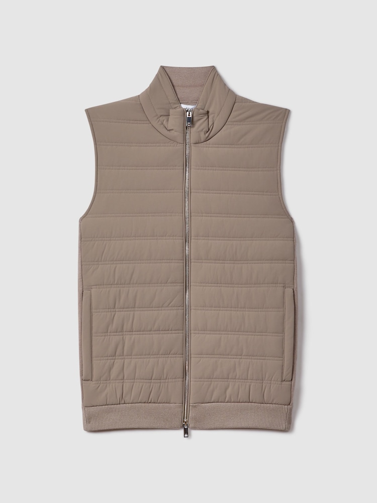 Reiss Mink Cranford Hybrid Quilt and Knit Zip-Through Gilet - Image 2 of 6