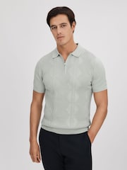 Pistaziengrün - Reiss Tropisches Baumwoll-Polo-Shirt mit halbem Reißverschluss​​​​​​​ - Bild 1 von 5