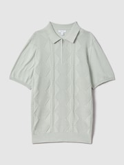 Pistaziengrün - Reiss Tropisches Baumwoll-Polo-Shirt mit halbem Reißverschluss​​​​​​​ - Bild 2 von 5