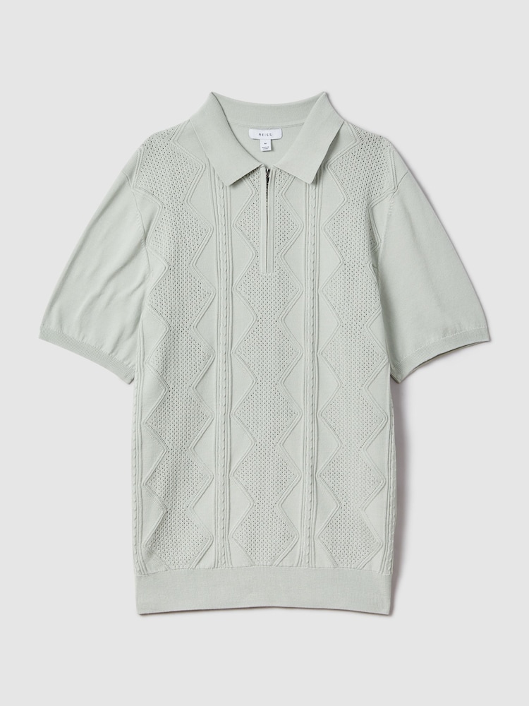 Pistaziengrün - Reiss Tropisches Baumwoll-Polo-Shirt mit halbem Reißverschluss​​​​​​​ - Bild 2 von 5