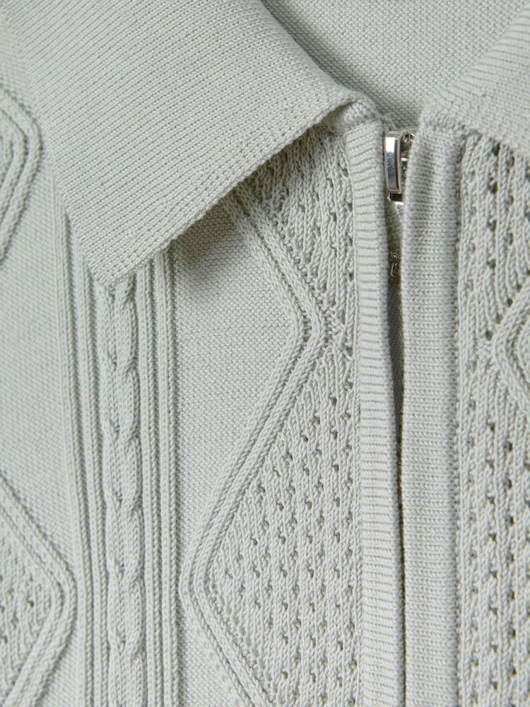 Pistaziengrün - Reiss Tropisches Baumwoll-Polo-Shirt mit halbem Reißverschluss​​​​​​​ - Bild 5 von 5