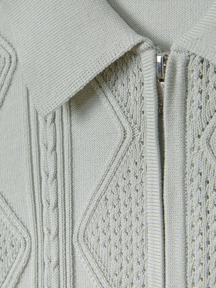 Reiss Pistachio Tropic Cotton Half-Zip Polo Shirt - Image 5 of 5 Reiss Pistachio Tropic Cotton Half-Zip Polo Shirt - Image 5 of 5
