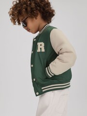 Reiss Airforce Blue/Stone Arkan 3-9 yrs Colourblock Varsity Bomber Jacket With Linen - Image 1 of 4