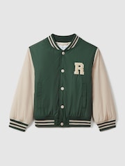 Reiss Airforce Blue/Stone Arkan 3-9 yrs Colourblock Varsity Bomber Jacket With Linen - Image 2 of 4