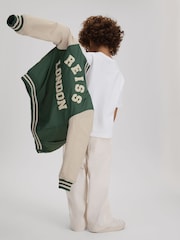 Reiss Airforce Blue/Stone Arkan 3-9 yrs Colourblock Varsity Bomber Jacket With Linen - Image 3 of 4