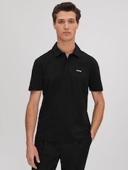 Reiss Black Owens Slim Fit Cotton Polo Shirt - Image 1 of 6