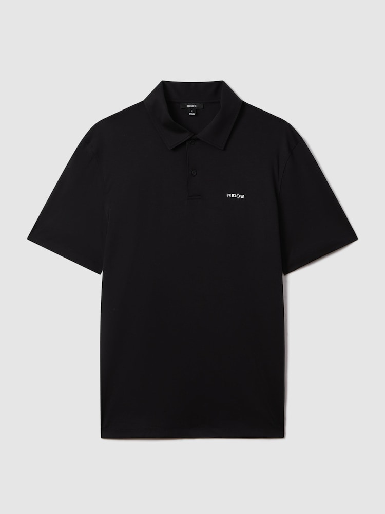 Reiss Black Owens Slim Fit Cotton Polo Shirt - Image 2 of 6