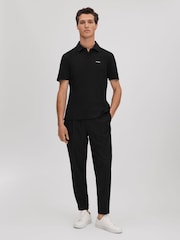 Reiss Black Owens Slim Fit Cotton Polo Shirt - Image 3 of 6