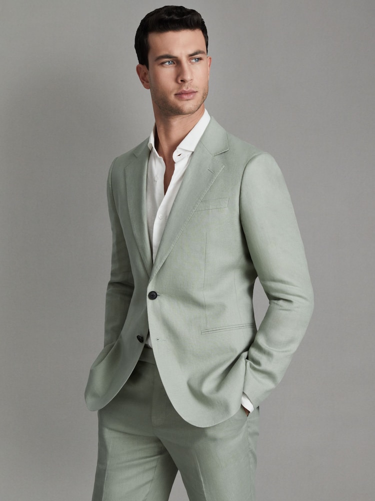 Reiss Apple Kin Single-Breasted Linen Suit Blazer Slim Fit - Image 1 of 8