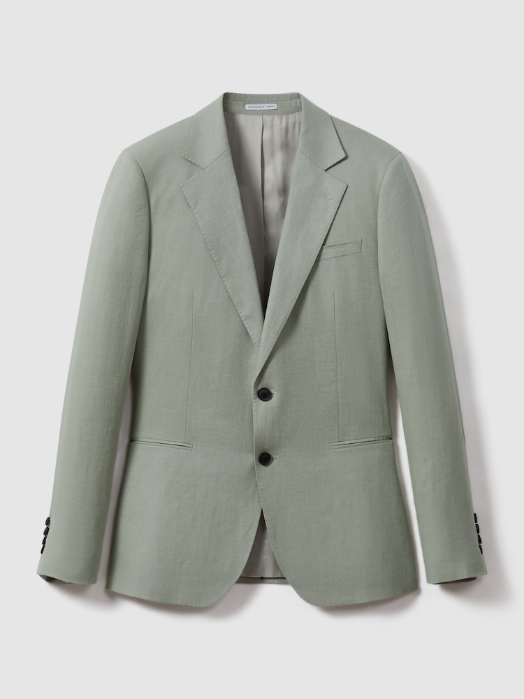 Reiss Apple Kin Single-Breasted Linen Suit Blazer Slim Fit - Image 2 of 8
