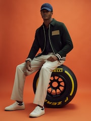 ירוק כהה - McLaren F1 Wool Blend Leather Patch Varsity Bomber Jacket - תמונה 1 מתוך 9