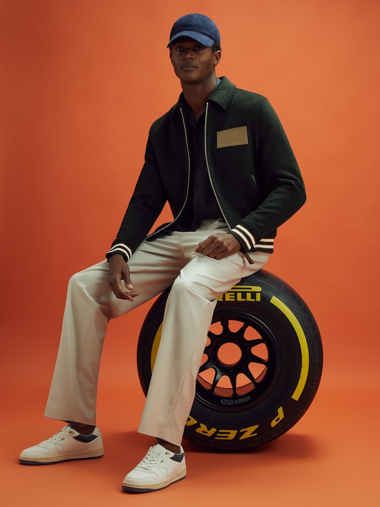 ירוק כהה - McLaren F1 Wool Blend Leather Patch Varsity Bomber Jacket - תמונה 1 מתוך 9