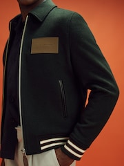 ירוק כהה - McLaren F1 Wool Blend Leather Patch Varsity Bomber Jacket - תמונה 4 מתוך 9