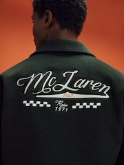 ירוק כהה - McLaren F1 Wool Blend Leather Patch Varsity Bomber Jacket - תמונה 6 מתוך 9