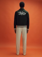 ירוק כהה - McLaren F1 Wool Blend Leather Patch Varsity Bomber Jacket - תמונה 7 מתוך 9
