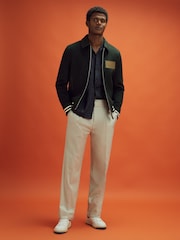 ירוק כהה - McLaren F1 Wool Blend Leather Patch Varsity Bomber Jacket - תמונה 8 מתוך 9