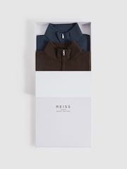 Reiss Bitter Chocolate/Anthracite Blackhall 2 Pack Two Pack Of Merino Wool Zip-Neck Jumpers - Image 1 of 5
