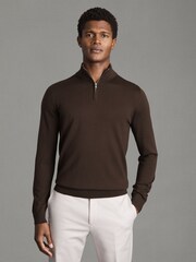Reiss Bitter Chocolate/Anthracite Blackhall 2 Pack Two Pack Of Merino Wool Zip-Neck Jumpers - Image 2 of 5