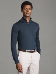 Reiss Bitter Chocolate/Anthracite Blackhall 2 Pack Two Pack Of Merino Wool Zip-Neck Jumpers - Image 4 of 5