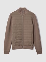 Reiss Mink Southend Hybrid Quilt and Knit Zip-Through Jacket - Image 2 of 6