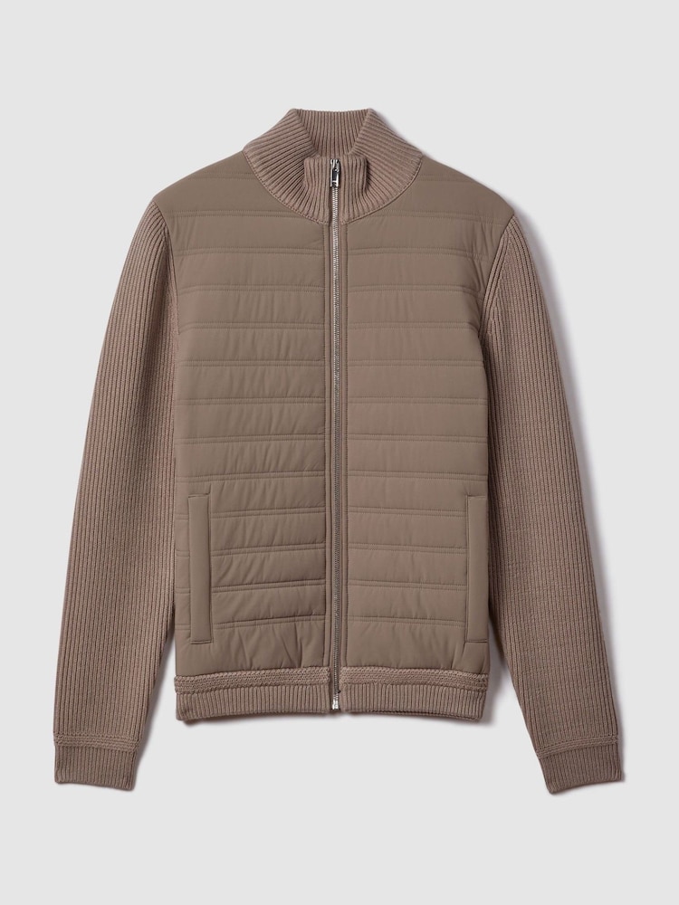 Reiss Mink Southend Hybrid Quilt and Knit Zip-Through Jacket - Image 2 of 6