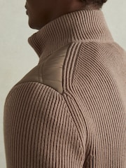 Reiss Mink Southend Hybrid Quilt and Knit Zip-Through Jacket - Image 4 of 6